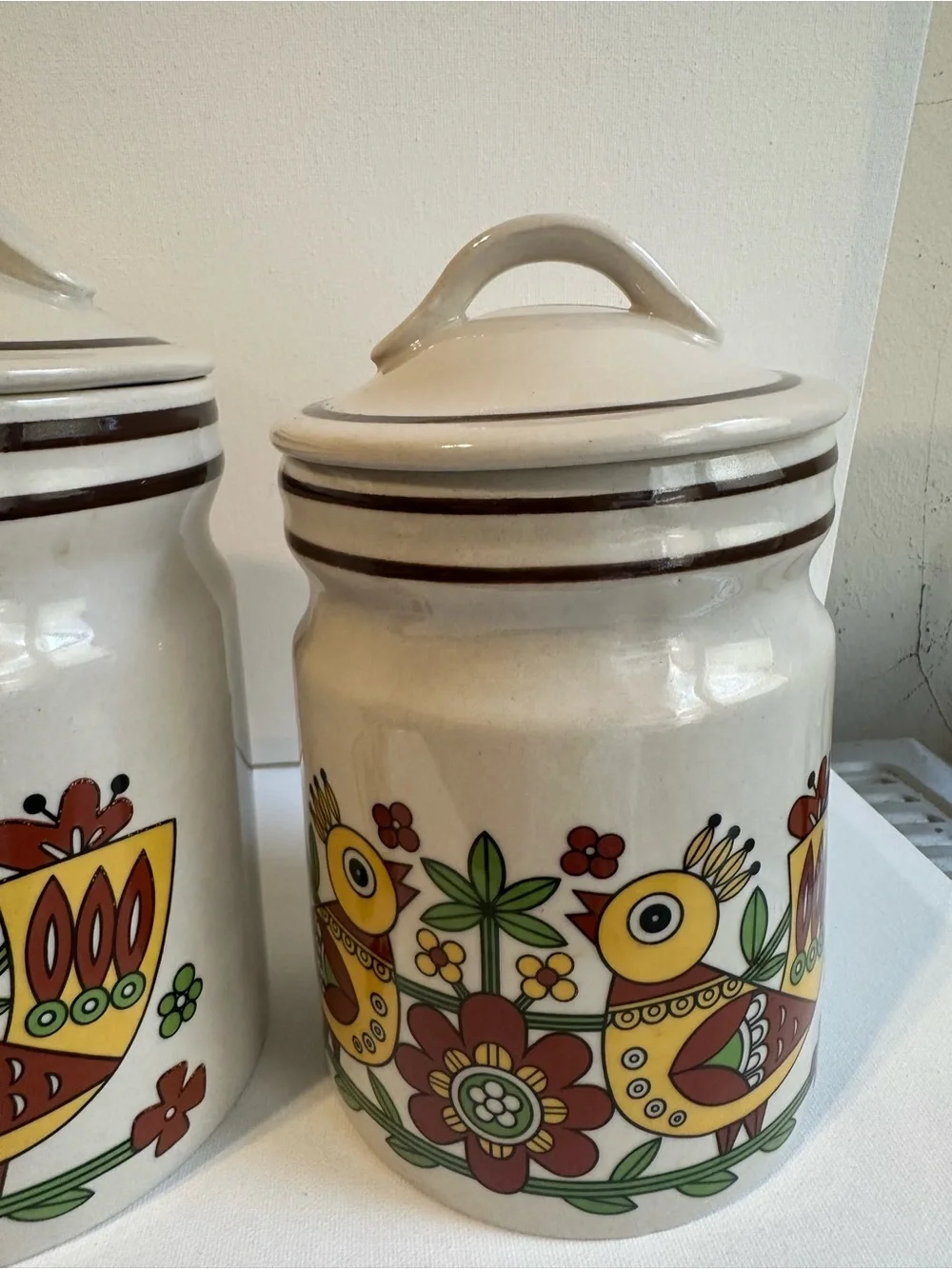 Set of 2 Vintage Retro Ceramic Bird Canister Set